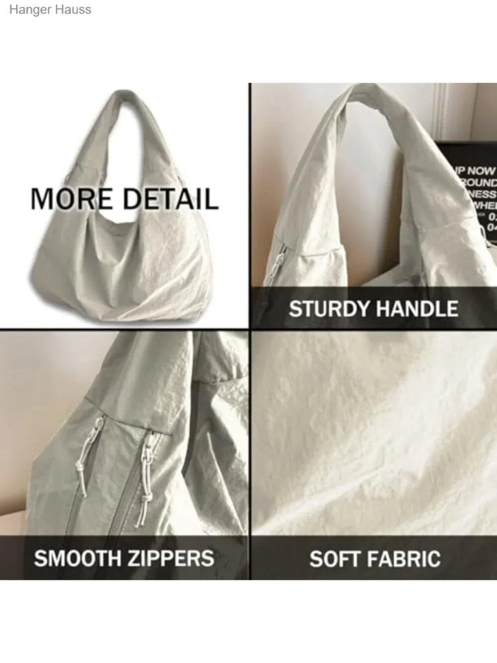 Large Slouchy Hobo Tote Bag Nylon Pleated Multipocket Shoulder Purse Work Travel